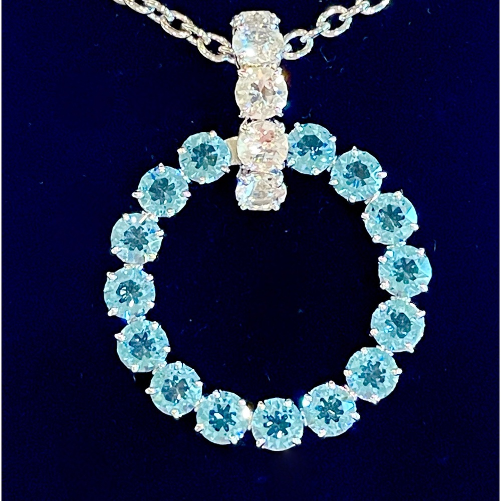 Swarovski Aqua Blue PEND LNG AQUA/RHS 17” inch chain when closed